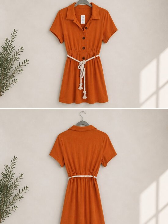 Cupshe Dresses & Skirts - Cupshe Orange Button Front Shirt Dress w/ Rope Belt Size L NWT